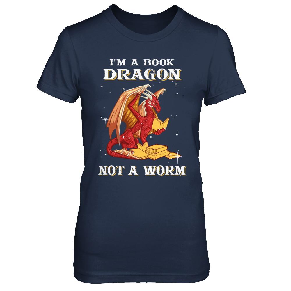 Reading Book I'm A Book Dragon Not A Worm-T-Shirt & Hoodie-Women's T-Shirt-Navy