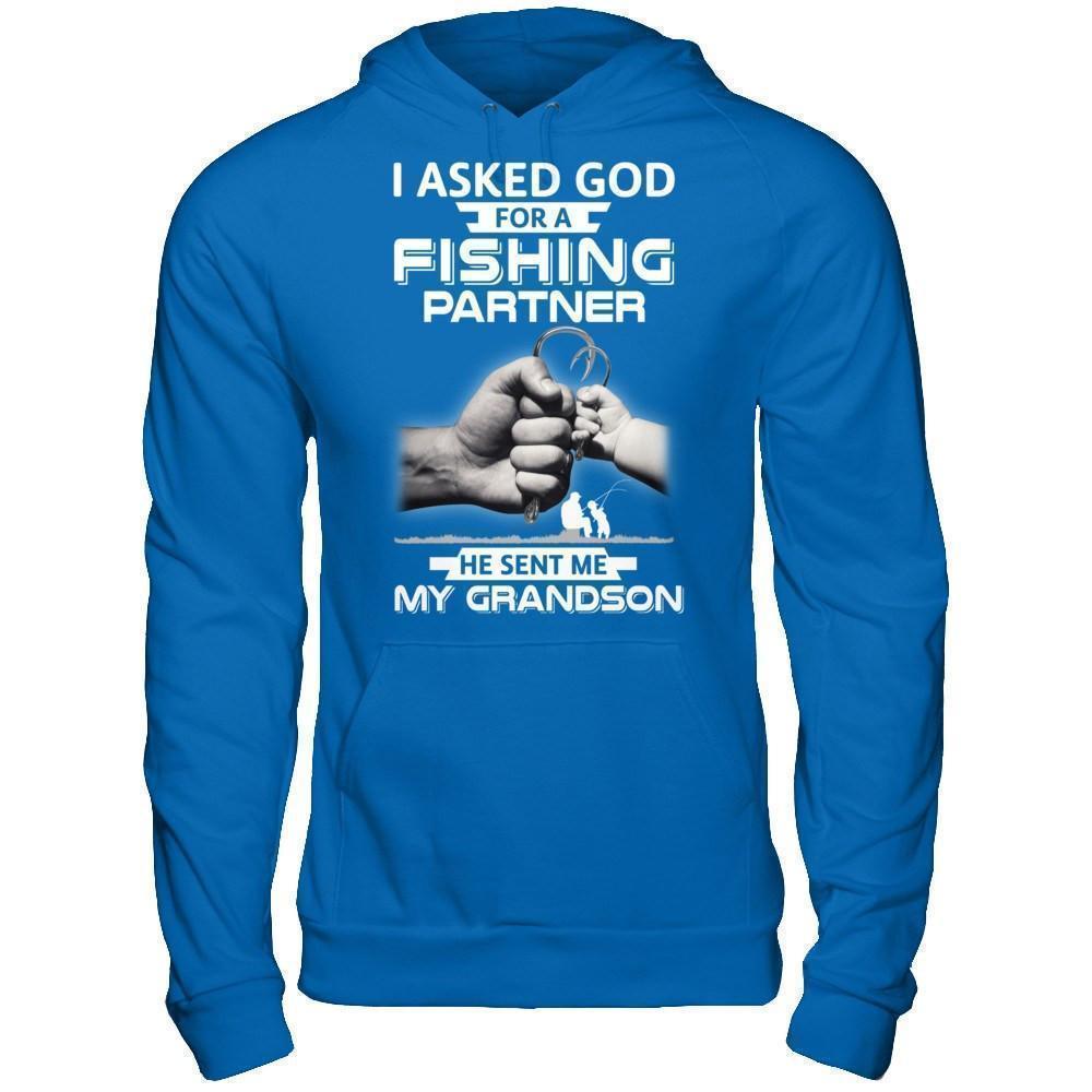 I Asked God For A Fishing Partner He Sent Me My Grandson-T-Shirt & Hoodie-Pullover Hoodie-Royal