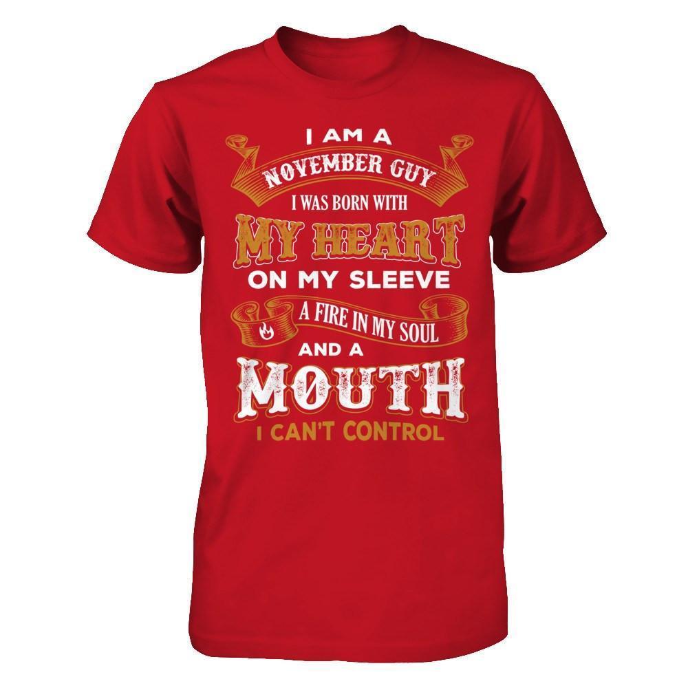 I'm A November Guy I Was Born With My Heart Birthday-T-Shirt & Hoodie-Classic T-Shirt-Red