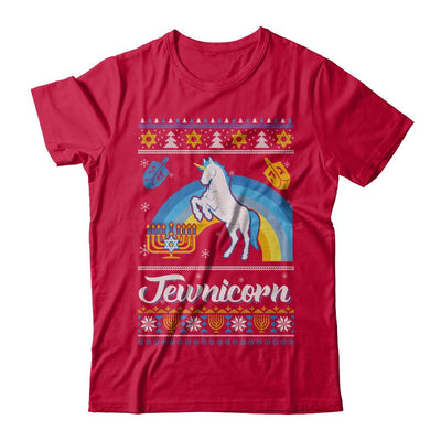 Funny Ugly Hanukkah Sweater Unicorn Jewnicorn-T-Shirt & Sweatshirt-Classic T-Shirt-Red