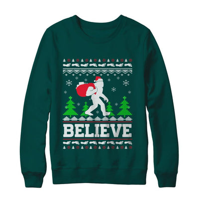 Christmas Believe Bigfoot Ugly Xmas Sweater-T-Shirt & Sweatshirt-Crewneck Sweatshirt-Deep Forest