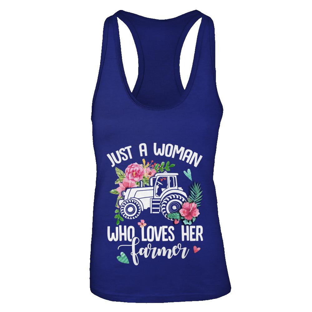 Just A Woman Who Loves Her Farmer-T-Shirt & Tank Top-Women's Ideal Racerback Tank-Royal