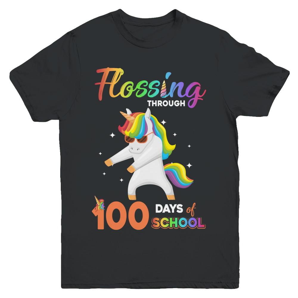 Flossing through 100 Days of School Unicorn Girl Youth