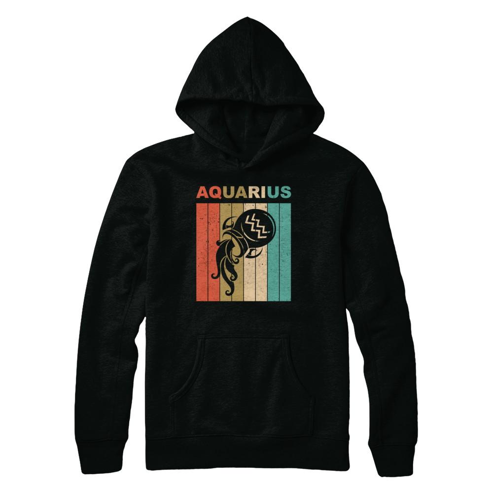Vintage Aquarius Zodiac January February Birthday Gift-T-Shirt & Hoodie-Pullover Hoodie-Black