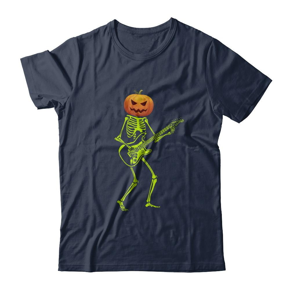 Pumpkin Skeleton Play Guitar Luminous Costume Halloween-T-Shirt & Hoodie-Classic T-Shirt-Navy