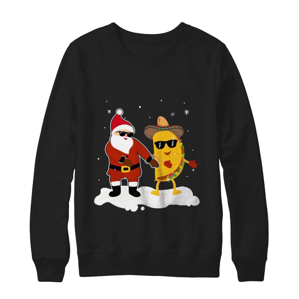 Flossing Santa Claus Taco Christmas Pajamas Gifts-T-Shirt & Sweatshirt-Crewneck Sweatshirt-Black