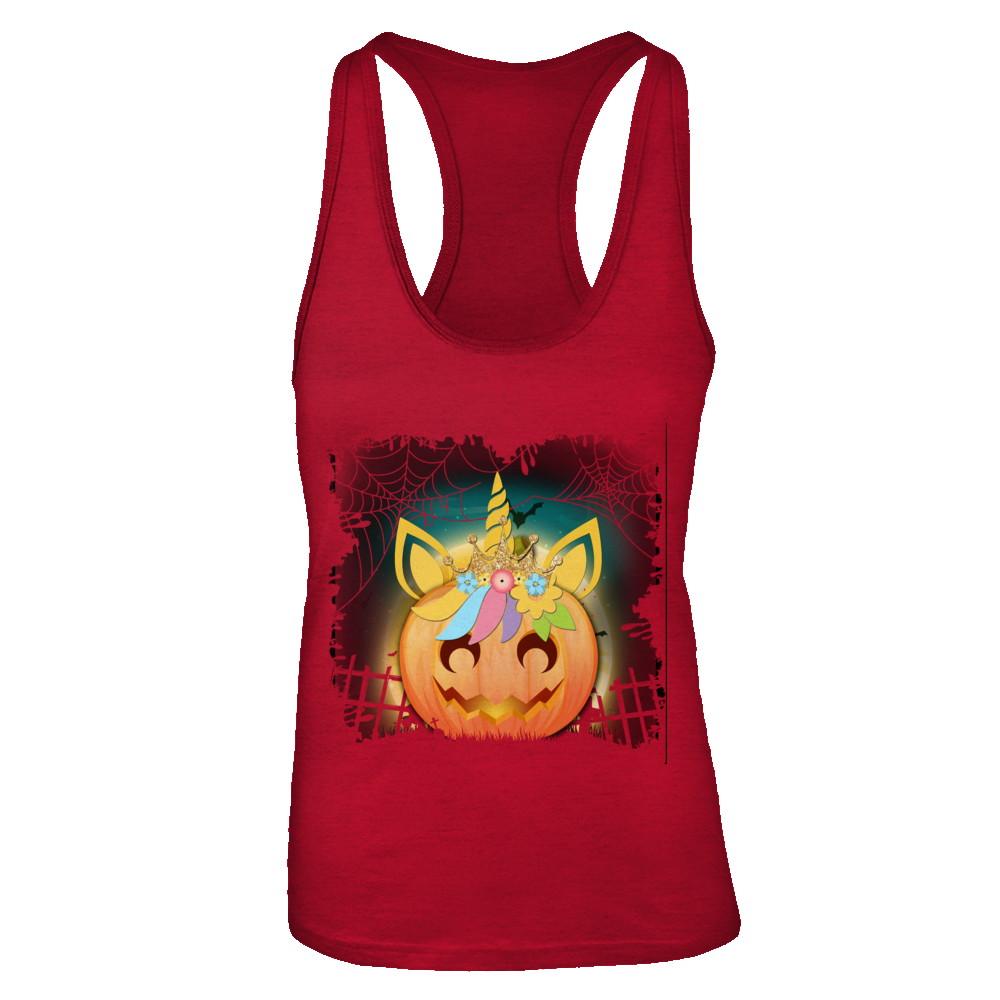 Kids Girls Unicorn Pumpkin Queen Halloween-T-Shirt & Tank Top-Women's Ideal Racerback Tank-Red