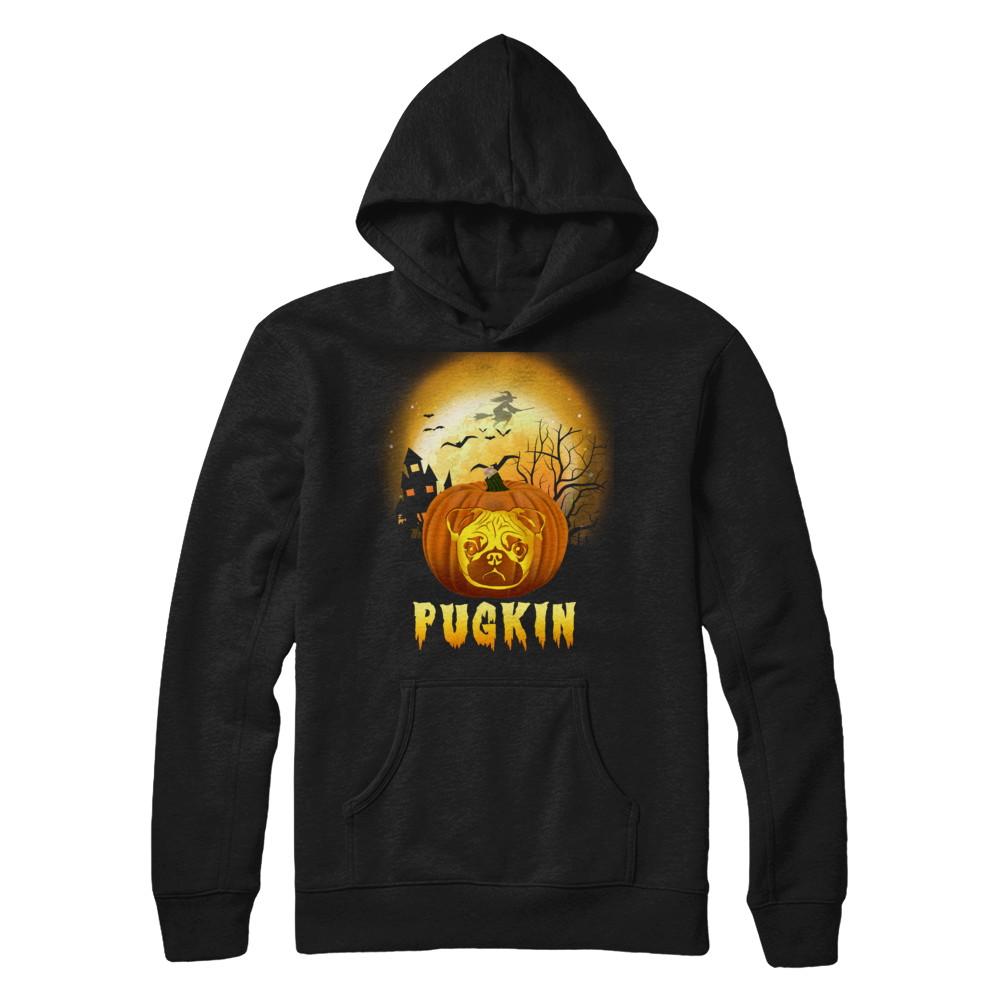 Halloween Pugkin Funny Pumpkin Pug-T-Shirt & Hoodie-Pullover Hoodie-Black