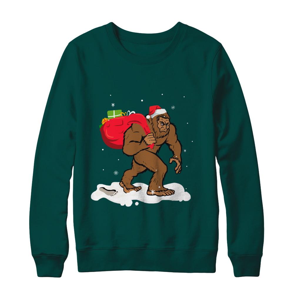 Bigfoot Santa Christmas Boys Men Sasquatch Xmas Gift-T-Shirt & Sweatshirt-Crewneck Sweatshirt-Deep Forest