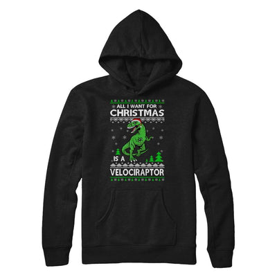 Funny Velociraptor Dinosaur Christmas Ugly Sweater-T-Shirt & Sweatshirt-Pullover Hoodie-Black