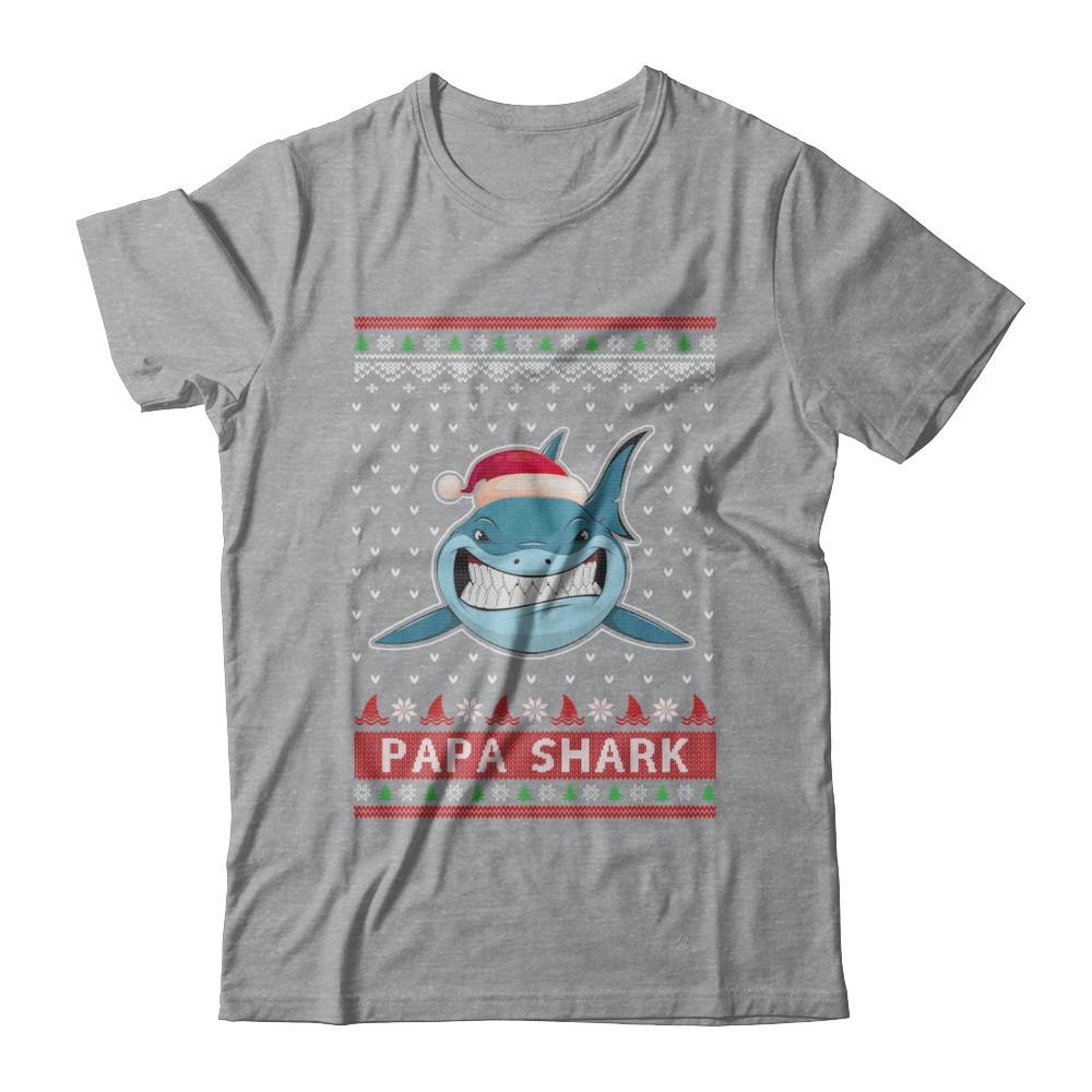 Santa Hat Papa Shark Ugly Christmas Sweater-T-Shirt & Sweatshirt-Classic T-Shirt-Sport Grey