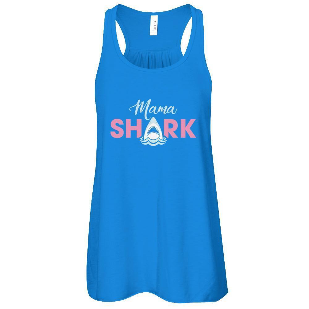 Mama Shark Lovers Best Mom-T-Shirt & Tank Top-Women's Flowy Racerback Tank-True Royal