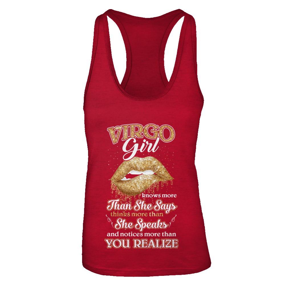 Virgo Girl Knows More Than She Says August September Birthday-T-Shirt & Tank Top-Women's Ideal Racerback Tank-Red