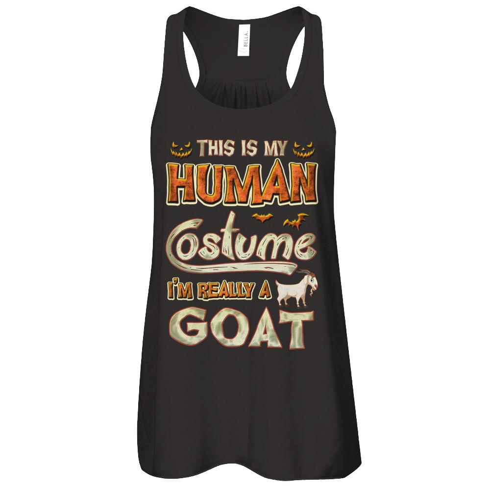 Goat Halloween My Human Costume I'm Really A Goat-T-Shirt & Tank Top-Women's Flowy Racerback Tank-Black