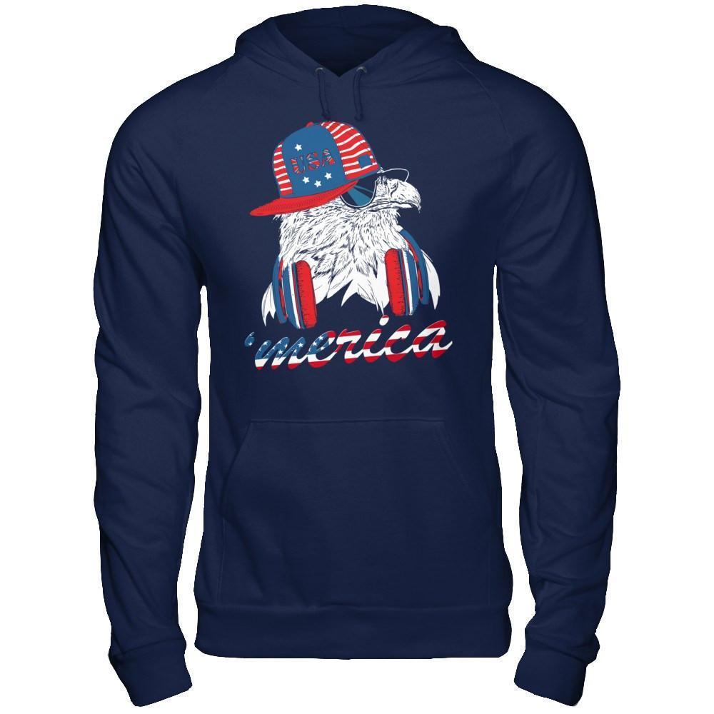 Usa Pride Merica Hiphop Eagle 4Th Of July-T-Shirt & Hoodie-Pullover Hoodie-Navy