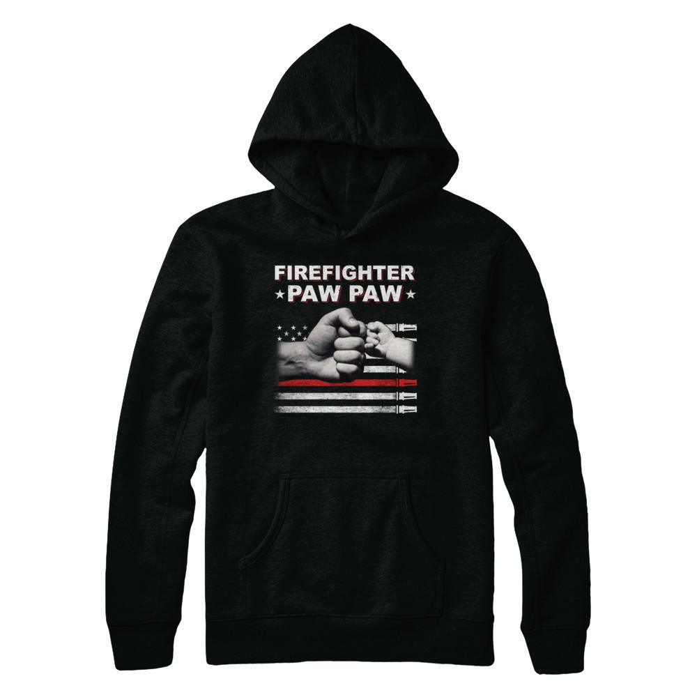 Firefighter Fireman Paw Paw American Flag Fathers Day-T-Shirt & Hoodie-Pullover Hoodie-Black