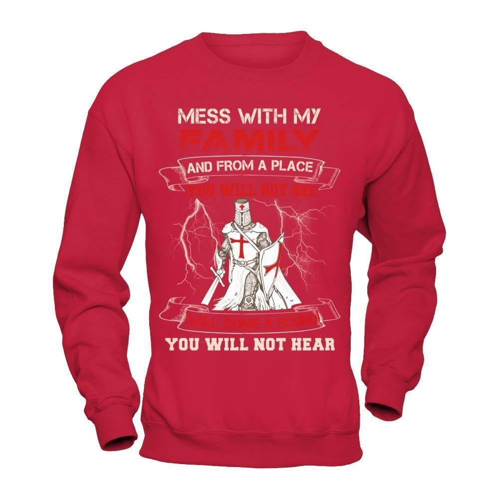Knight Templar Mess With My Family And From A Place You Will Not See-T-Shirt & Hoodie-Crewneck Sweatshirt-Red