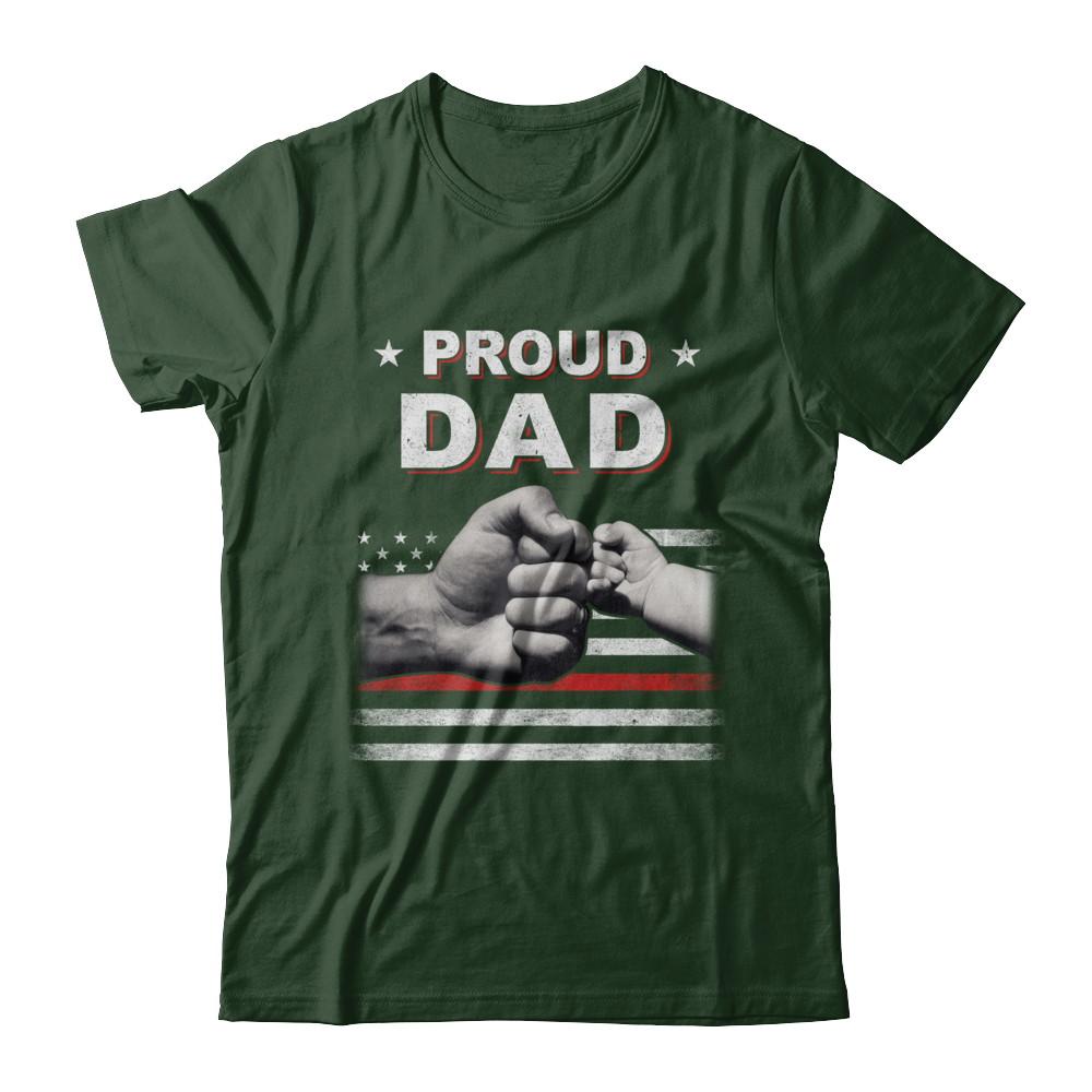 Proud Dad Fireman Firefighter Thin Red Line Flag Fathers Day-T-Shirt & Hoodie-Classic T-Shirt-Forest Green