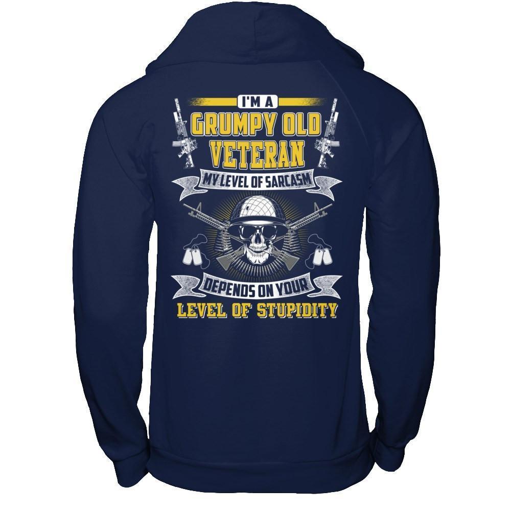 I'm A Grumpy Old Veteran My Level Of Sarcasm-T-Shirt & Hoodie-Pullover Hoodie-Navy