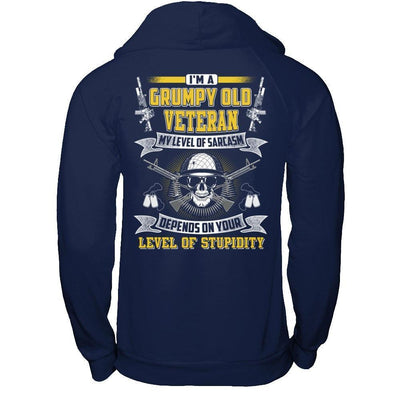 I'm A Grumpy Old Veteran My Level Of Sarcasm-T-Shirt & Hoodie-Pullover Hoodie-Navy