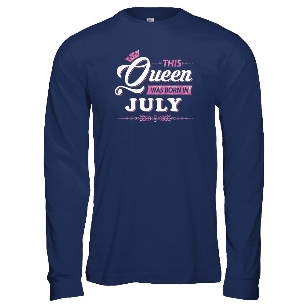 This Queen Was Born In July-T-Shirt & Tank Top-Long Sleeve T-Shirt-Navy