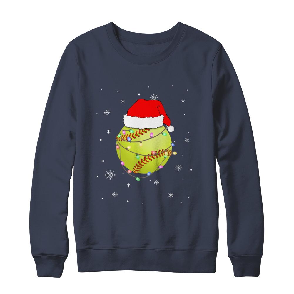 Santa Hat Softball Christmas Gifts-T-Shirt & Sweatshirt-Crewneck Sweatshirt-Navy
