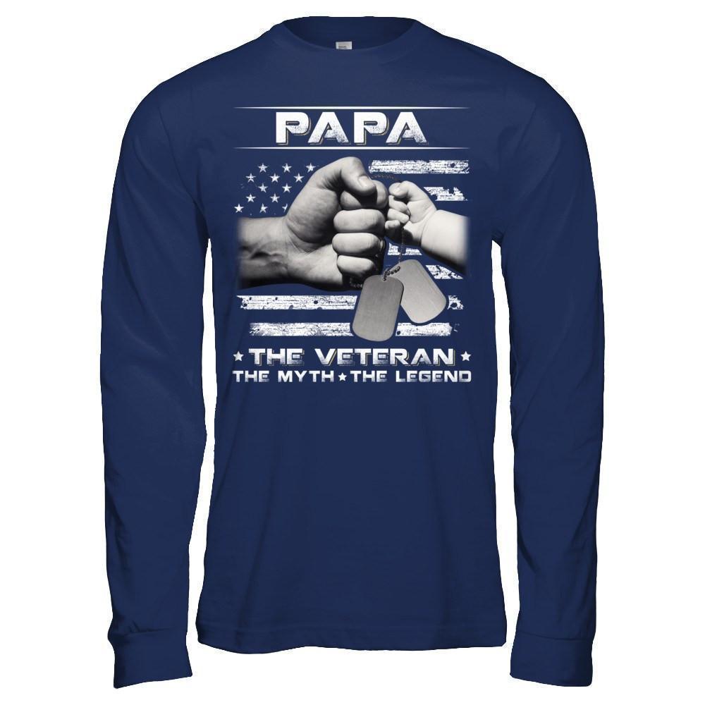 Papa The Veteran The Myth The Legend-T-Shirt & Hoodie-Long Sleeve T-Shirt-Navy