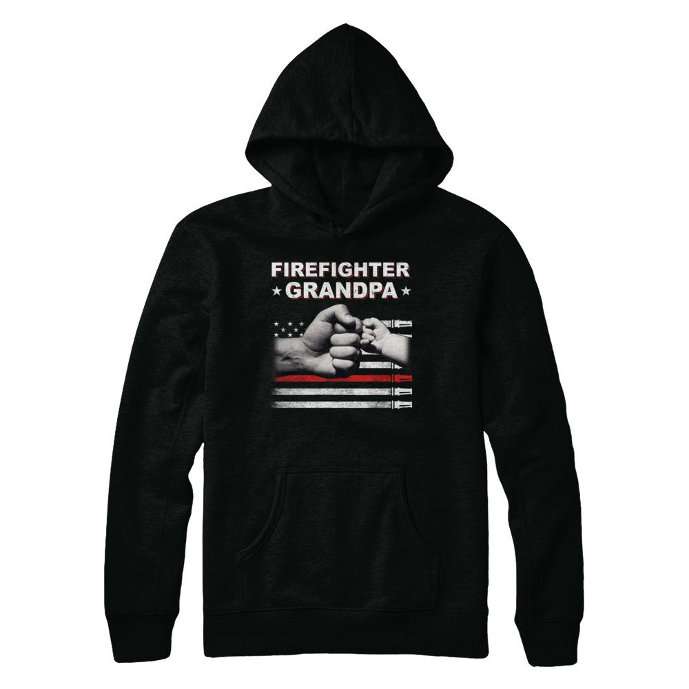 Firefighter Fireman Grandpa American Flag Fathers Day-T-Shirt & Hoodie-Pullover Hoodie-Black