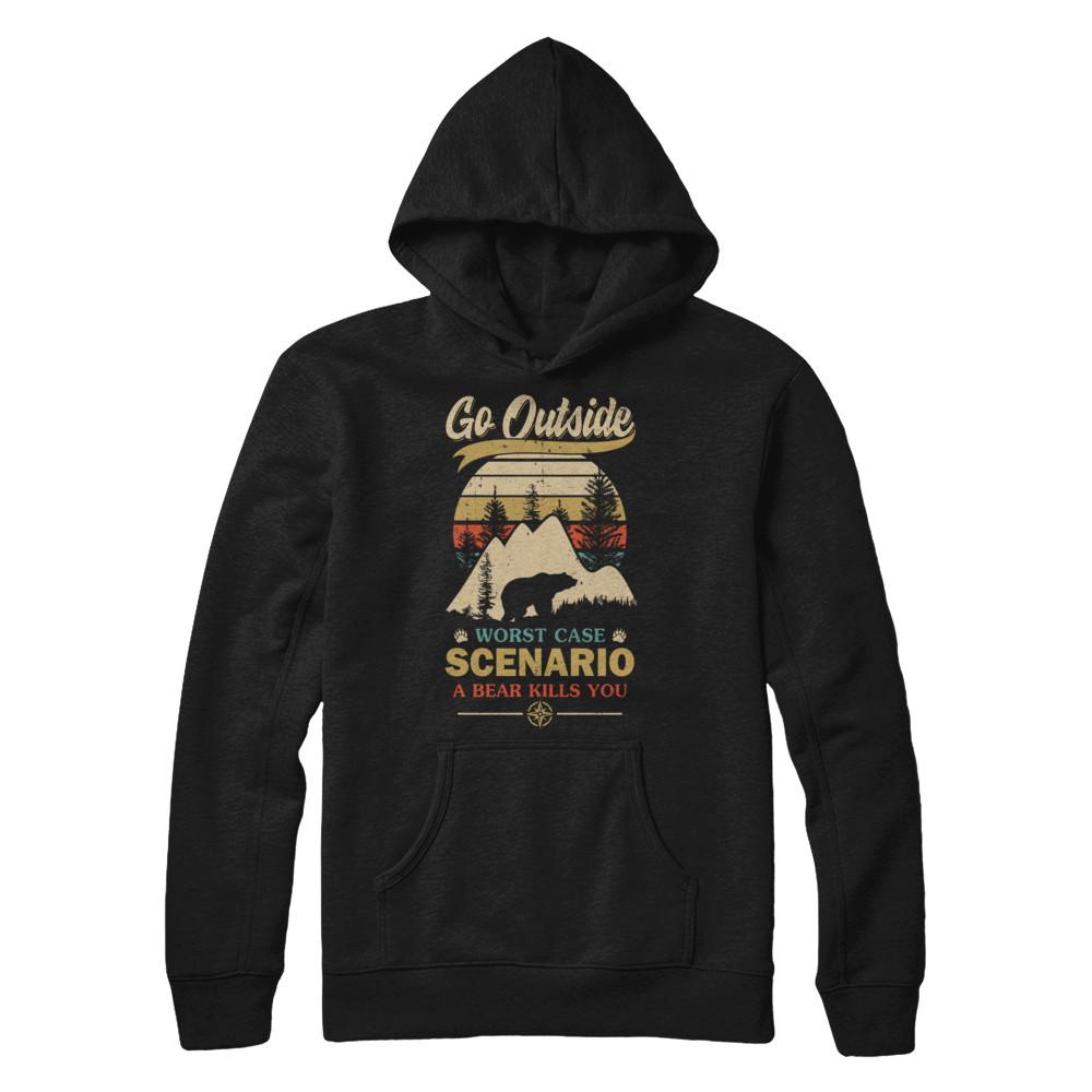 Vintage Go Outside Worst Case Scenario A Bear Kills You-T-Shirt & Hoodie-Pullover Hoodie-Black