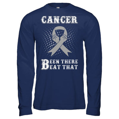 Brain Cancer Been There Beat That Grey Gray Awareness Ribbon-T-Shirt & Hoodie-Long Sleeve T-Shirt-Navy