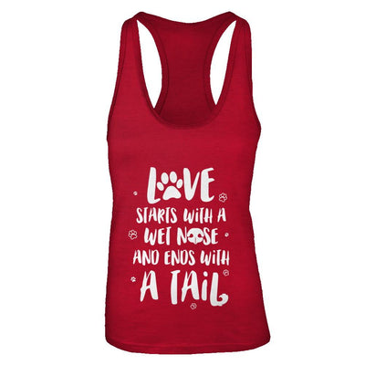 Love Starts With A Wet Nose Dog Puppy Love-T-Shirt & Tank Top-Women's Ideal Racerback Tank-Red