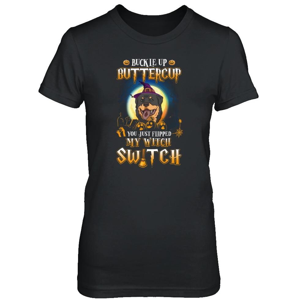 Buckle Up Buttercup Halloween Witch Rottweiler Costume-T-Shirt & Tank Top-Women's T-Shirt-Black