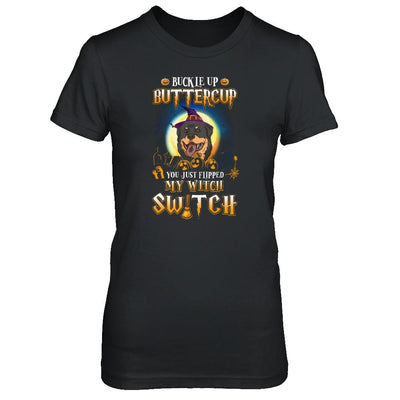 Buckle Up Buttercup Halloween Witch Rottweiler Costume-T-Shirt & Tank Top-Women's T-Shirt-Black