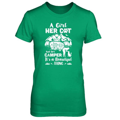 A Girl Her Cat And Her Camper It's A Beautiful Thing Camping-T-Shirt & Tank Top-Women's T-Shirt-Irish Green