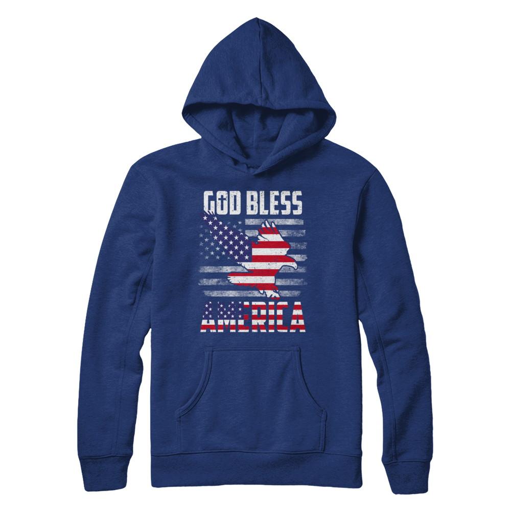 Patriotic God Bless America Flag Eagle 4Th Of July-T-Shirt & Hoodie-Pullover Hoodie-Deep Royal