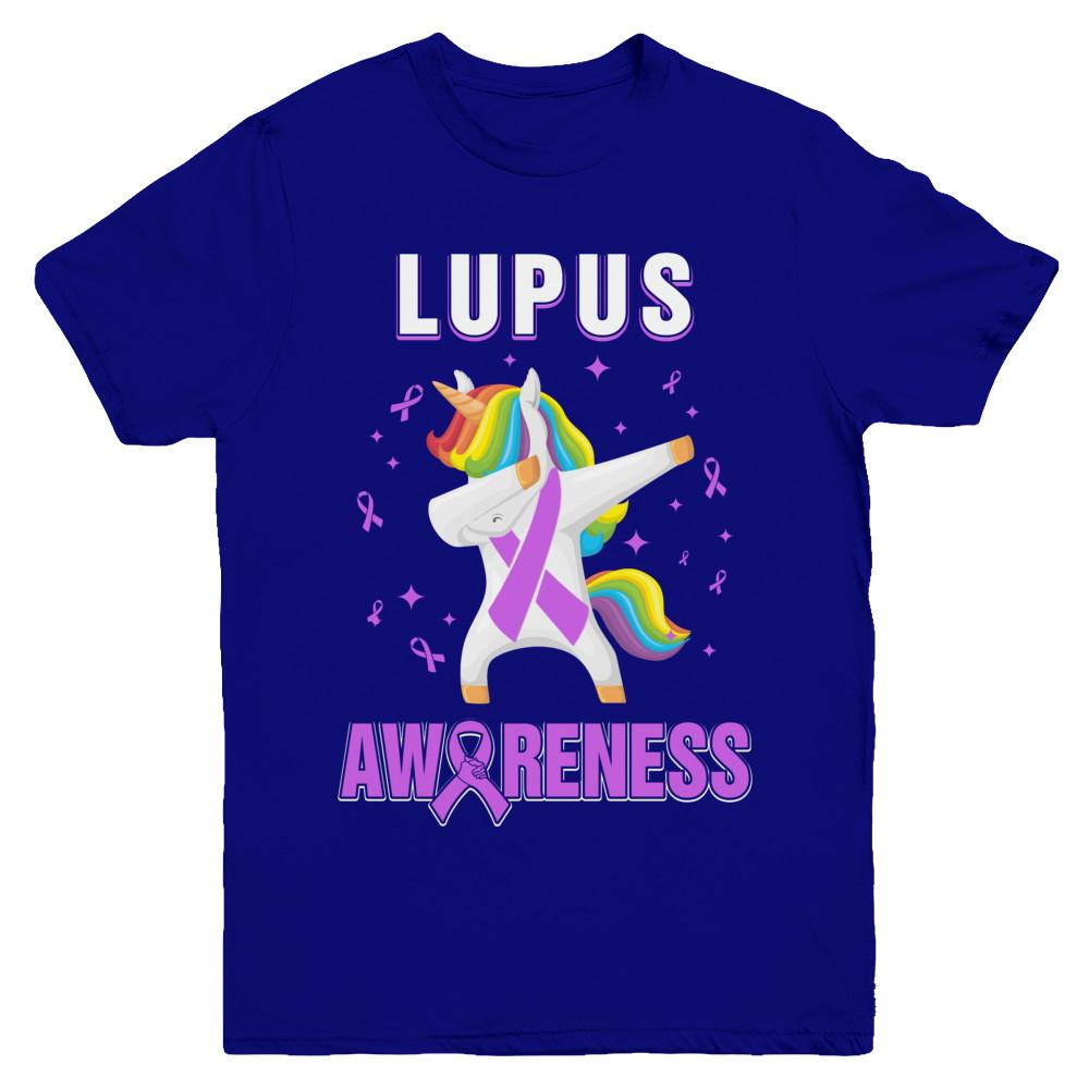 Inspirational Lupus Awareness Unicorn Support Youth-Youth Shirt-Youth T-Shirt-Navy