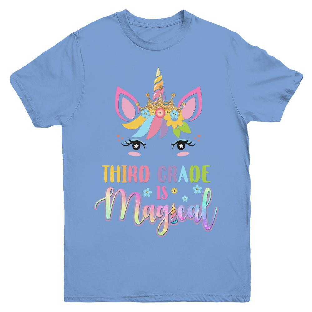 Third Grade is magical Unicorn Back to School 3rd Grade Youth-Youth Shirt-Youth T-Shirt-Carolina Blue