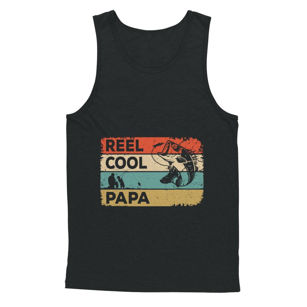 Vintage Reel Cool Papa Fish Fishing Fathers Day-T-Shirt & Hoodie-Unisex Tank-Black