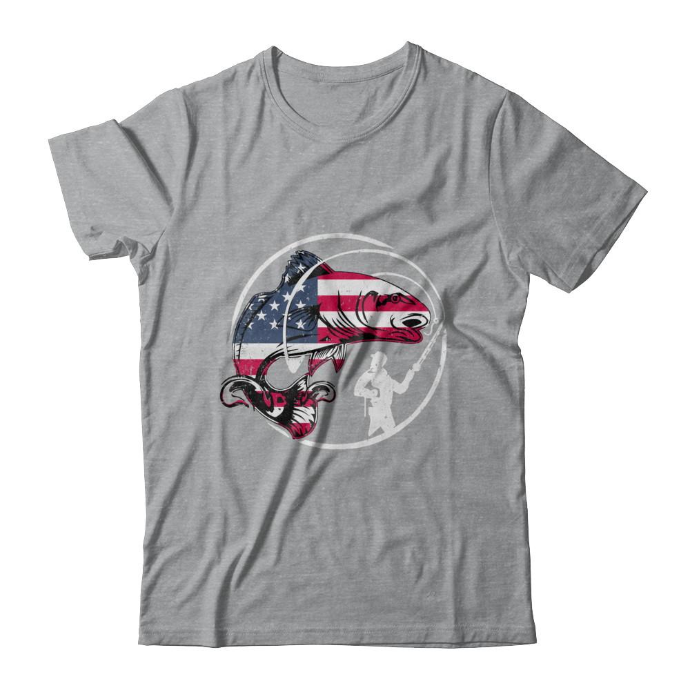 American Flag Fishing Vintage 4Th July Gifts-T-Shirt & Hoodie-Classic T-Shirt-Sport Grey