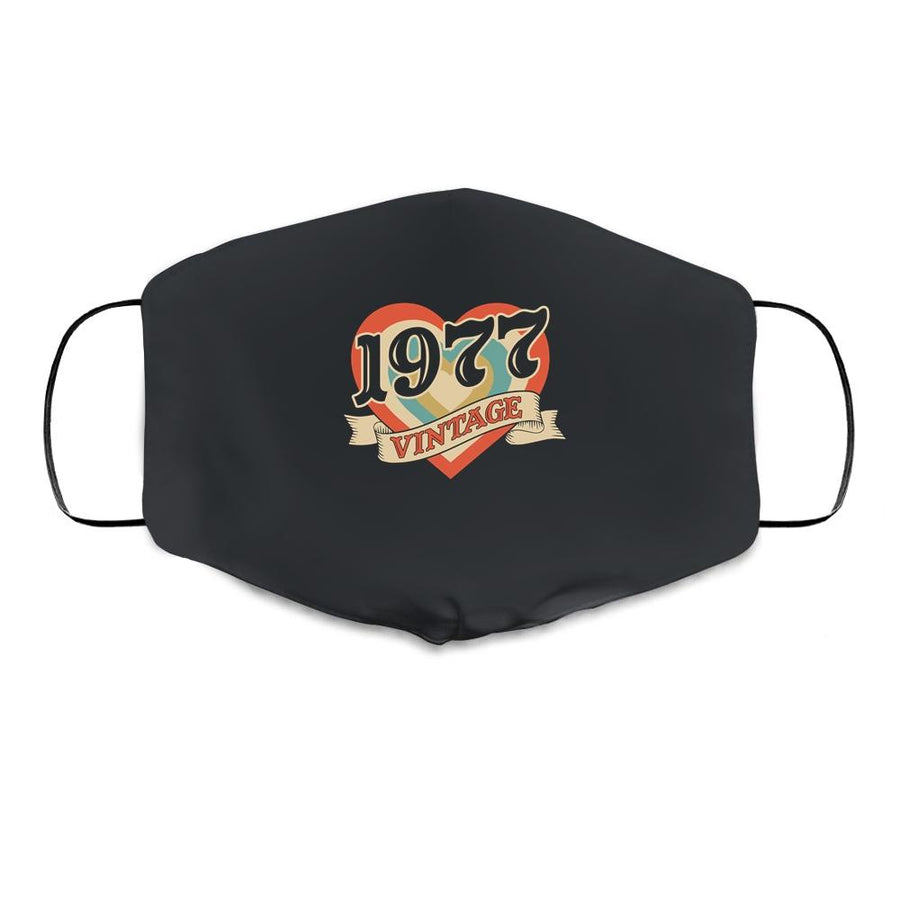 44th Birthday Gifts Classic Retro Heart Vintage 1977 Cloth Face Mask-Cloth Face Mask-Cloth Face Mask-Black