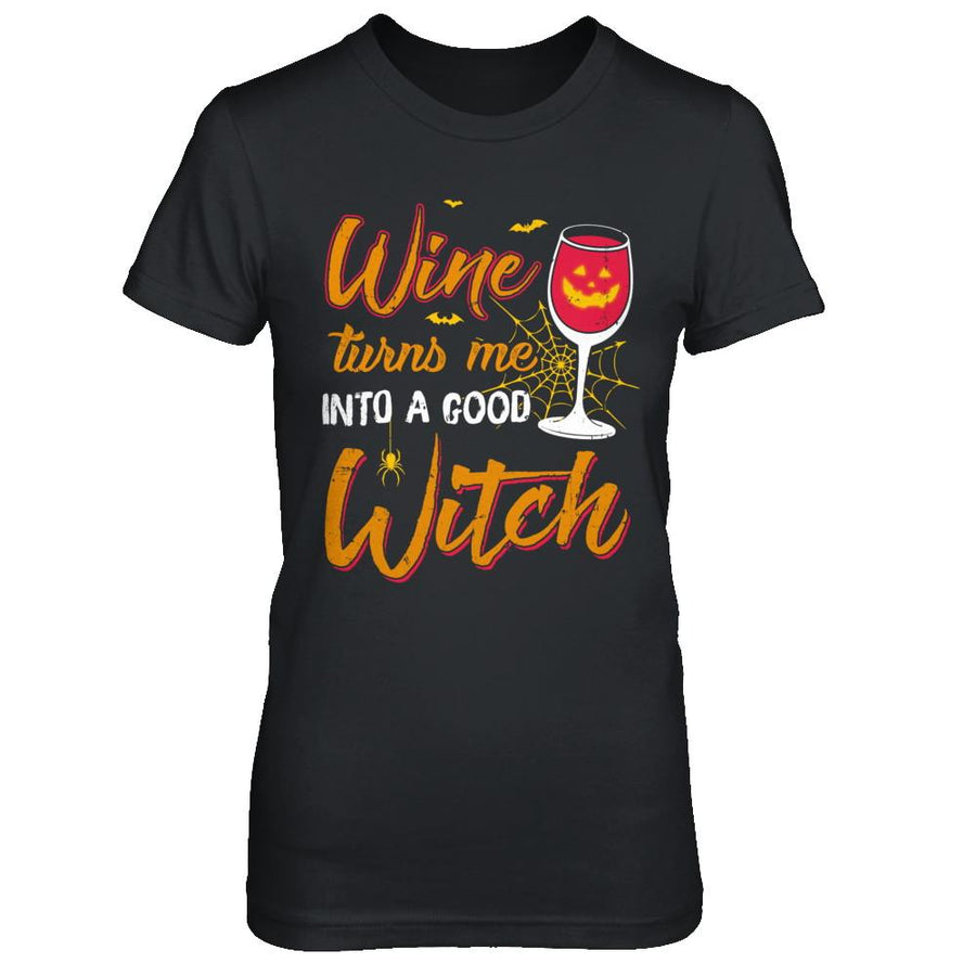 Wine Turns Me Into A Good Witch Halloween-T-Shirt & Hoodie-Women's T-Shirt-Black