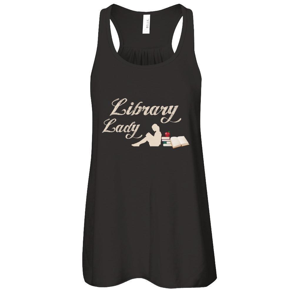 Library Lady Read Book Lover-T-Shirt & Tank Top-Women's Flowy Racerback Tank-Black