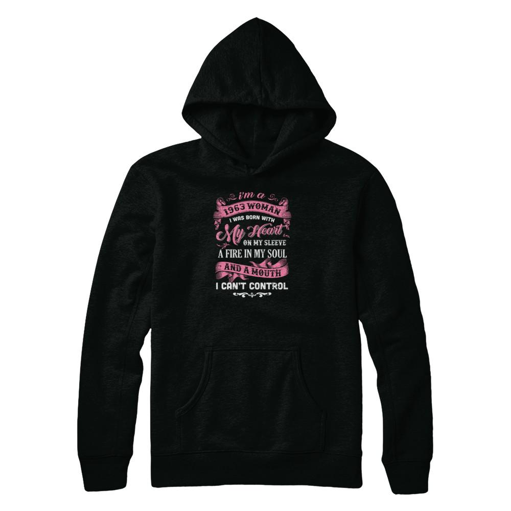 Vintage 1963 Woman 58 Birthday I Was Born With My Heart-T-Shirt & Tank Top-Pullover Hoodie-Black
