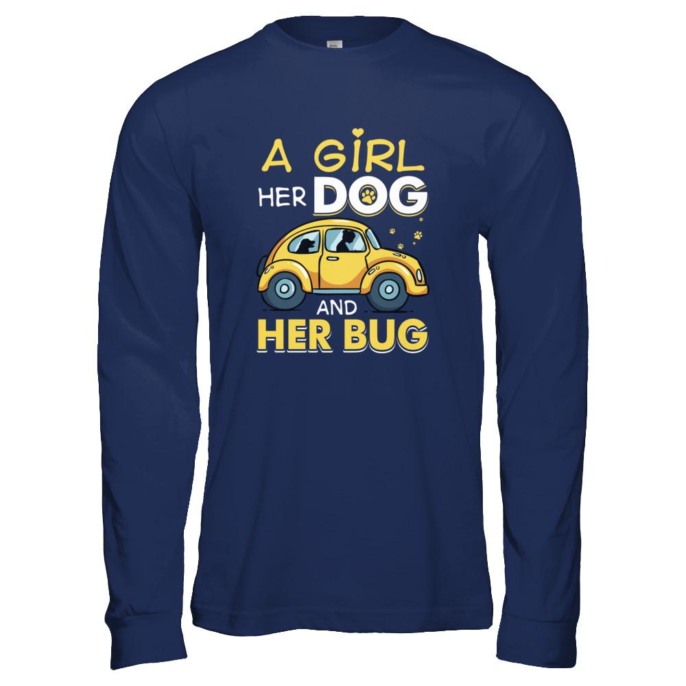 A Girl Her Dog And Her Bug-T-Shirt & Tank Top-Long Sleeve T-Shirt-Navy