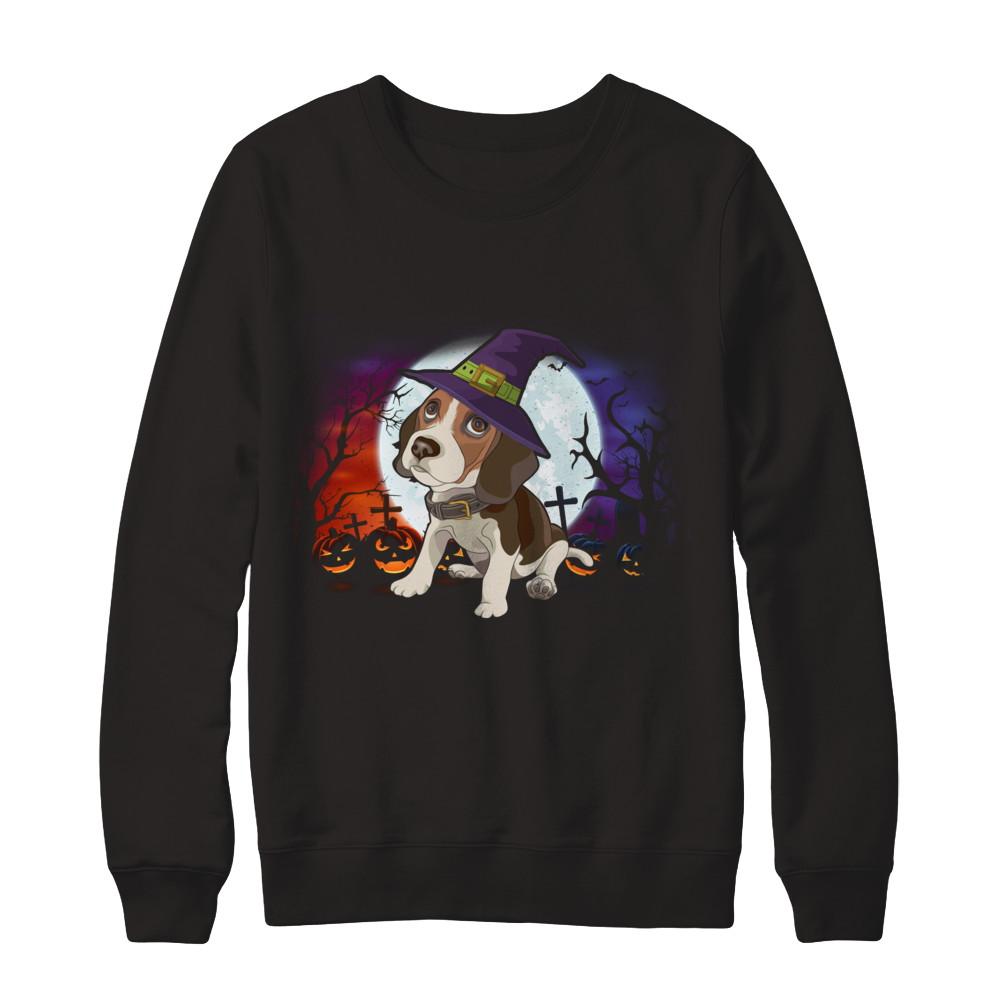 Cute Halloween Beagle Puppy Pumpkins-T-Shirt & Sweatshirt-Crewneck Sweatshirt-Black