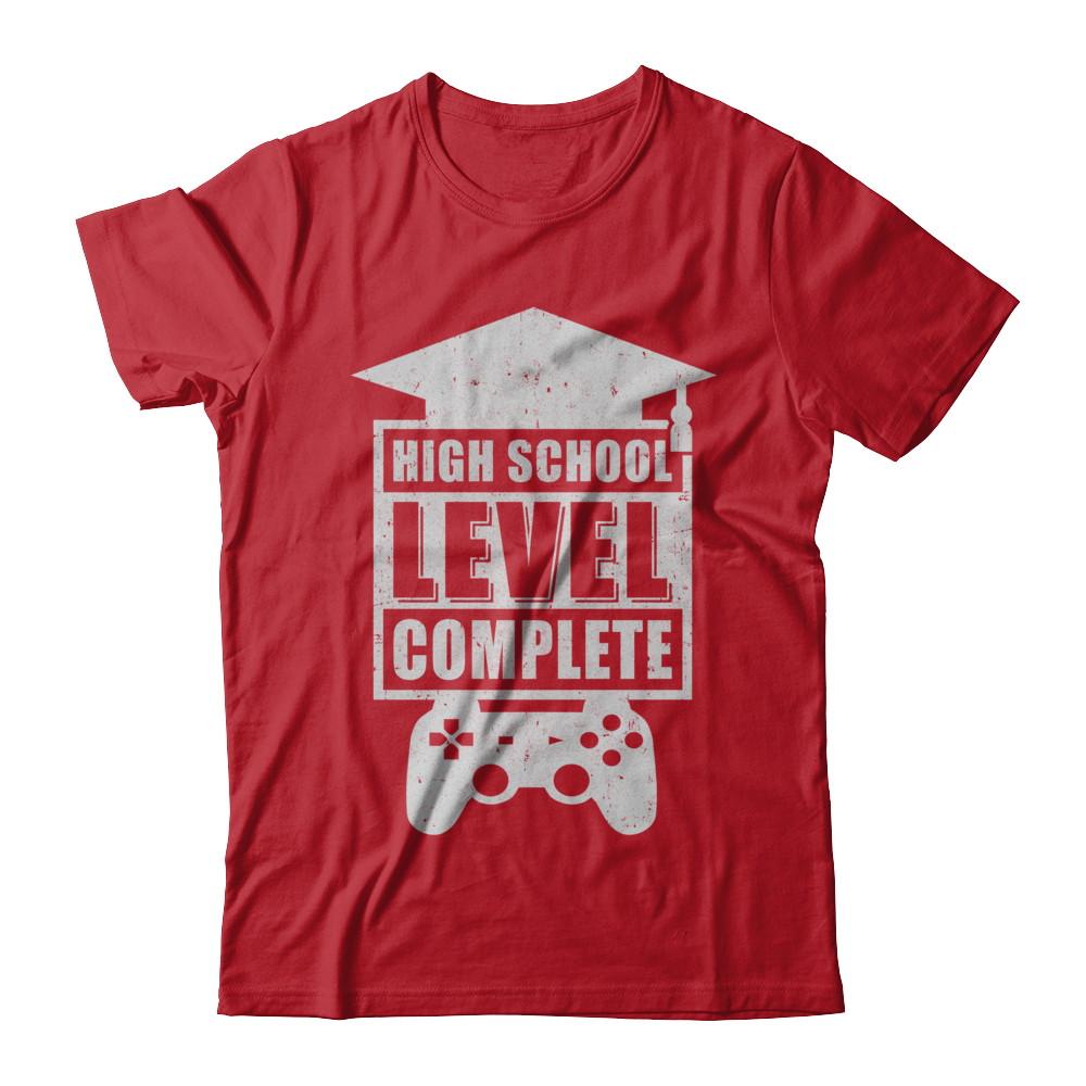 High School Level Complete Graduation Video Gamer-T-Shirt & Hoodie-Classic T-Shirt-Red