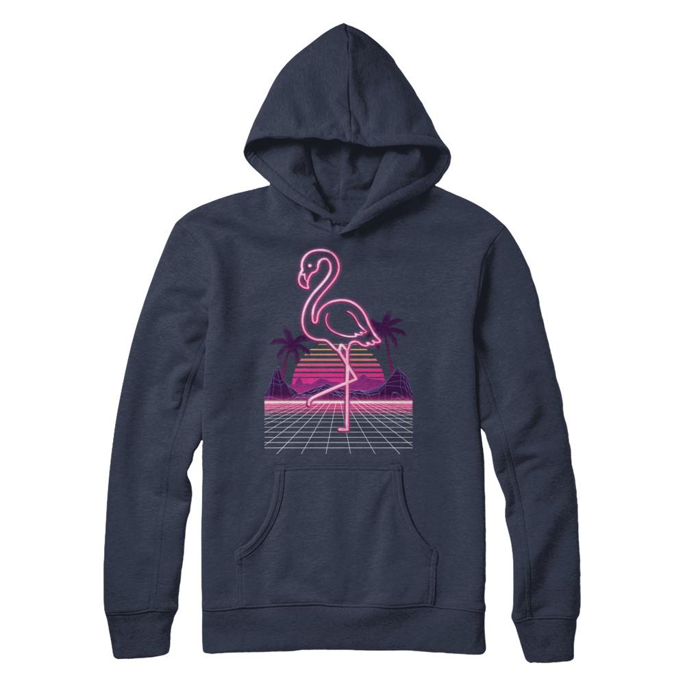 80s Retro Neon Sign Pink Flamingo Bird-T-Shirt & Hoodie-Pullover Hoodie-Navy