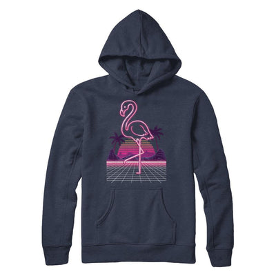 80s Retro Neon Sign Pink Flamingo Bird-T-Shirt & Hoodie-Pullover Hoodie-Navy