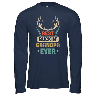Vintage Best Buckin' Grandpa Ever Deer Hunting-T-Shirt & Hoodie-Long Sleeve T-Shirt-Navy