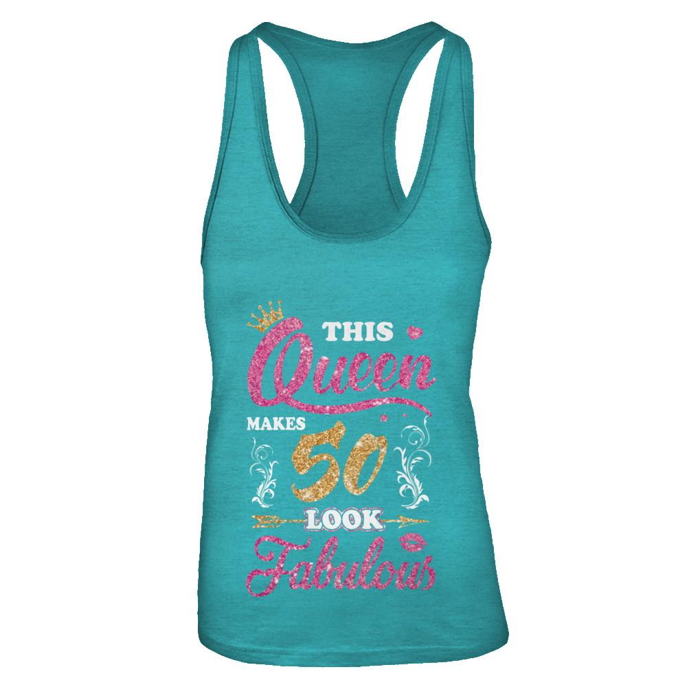 This Queen Makes 50 Look Fabulous 1971 50th Birthday-T-Shirt & Tank Top-Women's Ideal Racerback Tank-Tahiti Blue
